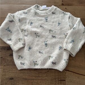 Zara kids Cream neutral Floral Knit Sweater size 4-5 years